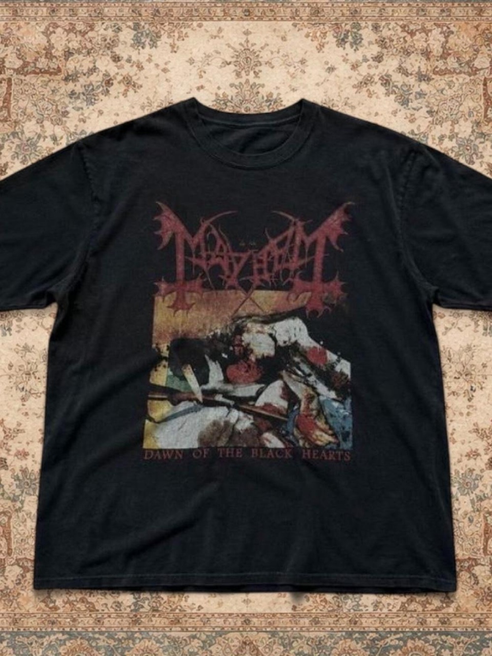 Gildan Black Graphic Tee with Red and White Metal Print - Men